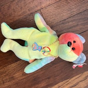 1996 Ty Peace Bear Beanie Baby AND Limited Edition Matching Charm Bracelet